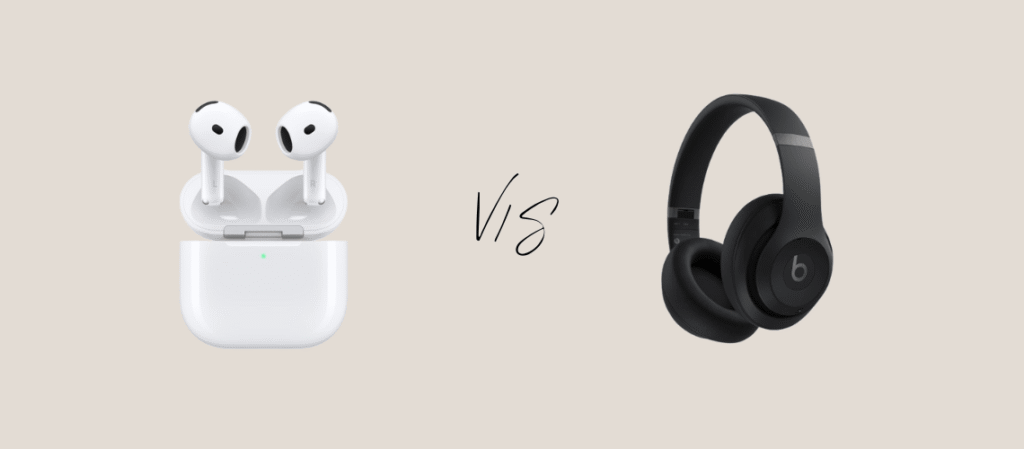 Side-by-side comparison picture of AirPods 4 vs Beats Studio Pro