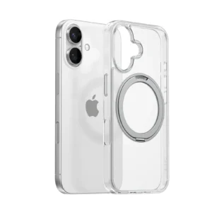 transparent magSafe slim fit case beside iPhone 16